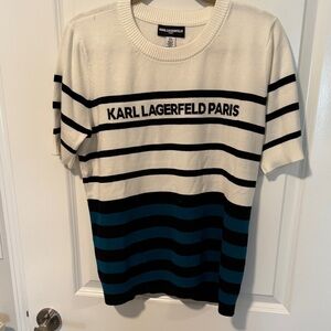 Karl Lagerfeld Women's Striped Crewneck Sweater - Cream, Black, Teal